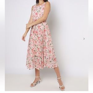 Printed fit and flare dress with fabric belt